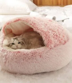 Warm Long Plush Cat Bed