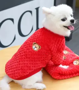 Soft Fleece Dog and Cat Coat with Bear Embroidery