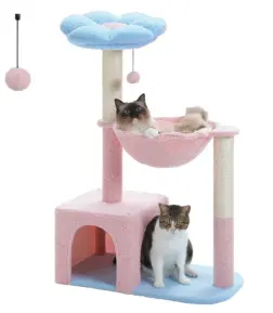 Cute Flower Cat Tree with Condo, Hammock & Sisal Scratching Posts for Indoor Kittens