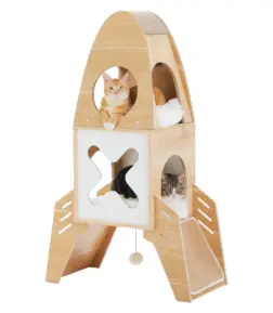 Modern Rocket-Shaped Cat Tree with Condos, Dangling Balls & Sisal Scratching Pads