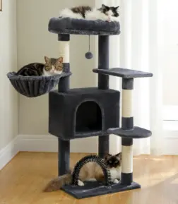 120CM Cat Tree Condo with Self-Grooming Brush, Scratching Post, Perch House, and Hanging Ball Toy