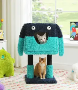 Charming Monster-Themed Multi-Level Cat Tree with Cozy Condos and Scratching Posts
