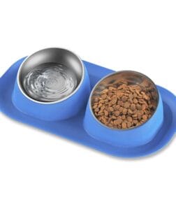 Stainless Steel Tilted Double Dog Bowl - Anti-Skid, No Spill, Removable Feeding Bowls for Cats and Dogs