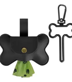 Leather Dog Poop Bag Dispenser with Leash Clip