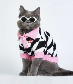 Winter Fleece Dog Sweater - Warm Thicken Pullover with Black and White Rhombus Print