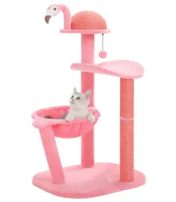 Charming Pink Flamingo Multi-Level Cat Tree with Hammock & Scratching Posts