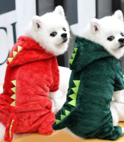 Winter Dinosaur Fleece Dog Jumpsuit