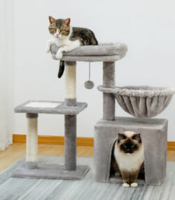 Compact 2-in-1 Cat Tree Condo with Scratching Post & Cozy Hammock, 28.7" Tall