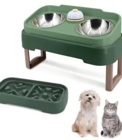 3-in-1 Adjustable Stainless Steel Elevated Pet Bowl Set